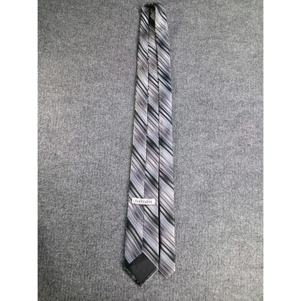 Van Heusen Gray Silver Black Striped Men's Necktie Classic Business Dress Tie